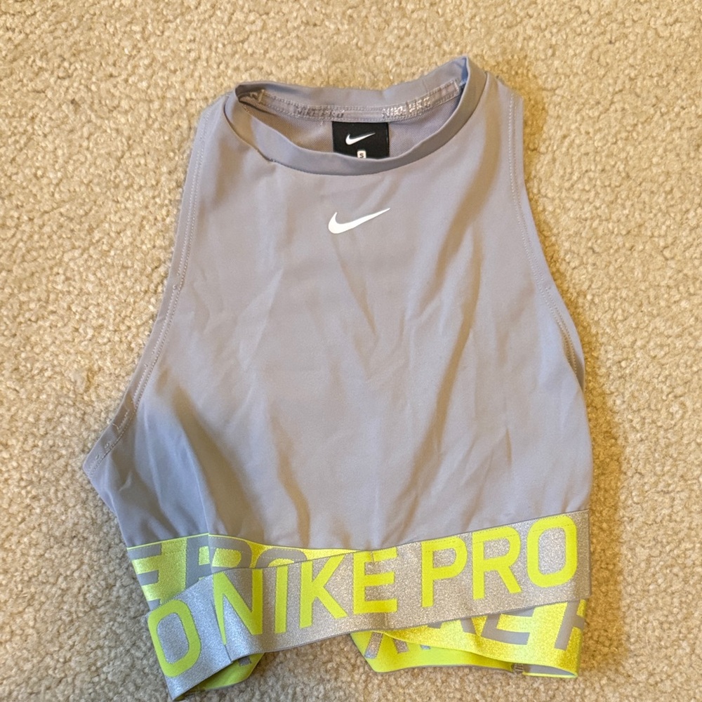 Nike Gray and Yellow Pro Sports Top